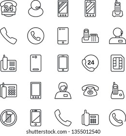 Thin Line Icon Set - phone vector, no mobile, office, 24 hours, support, cell, radio, back, call, sim
