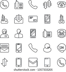Thin Line Icon Set - phone vector, mobile, office, 24 hours, support, cell, radio, mail, call, data exchange