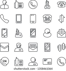 Thin Line Icon Set - phone vector, mobile, office, 24 hours, support, cell, radio, mail, call, data exchange