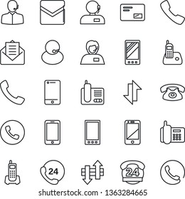 Thin Line Icon Set - phone vector, mobile, office, 24 hours, support, cell, radio, mail, call, data exchange
