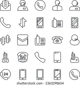 Thin Line Icon Set - phone vector, mobile, office, 24 hours, support, cell, radio, mail, call, data exchange