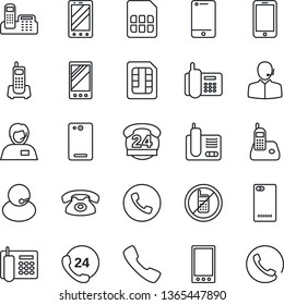 Thin Line Icon Set - phone vector, no mobile, office, 24 hours, support, cell, radio, back, call, sim