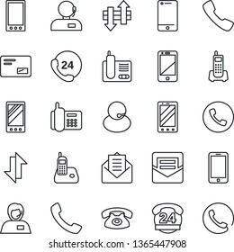 Thin Line Icon Set - phone vector, mobile, office, 24 hours, support, cell, radio, mail, call, data exchange