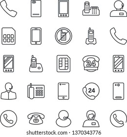 Thin Line Icon Set - phone vector, no mobile, office, 24 hours, support, cell, radio, back, call, sim