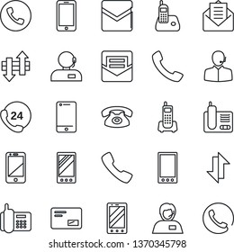 Thin Line Icon Set - phone vector, mobile, office, 24 hours, support, cell, radio, mail, call, data exchange