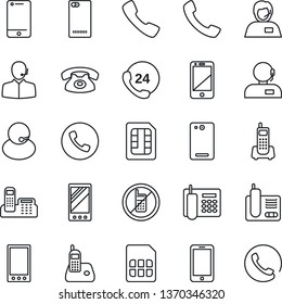 Thin Line Icon Set - phone vector, no mobile, office, 24 hours, support, cell, radio, back, call, sim