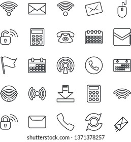 Thin Line Icon Set - phone vector, mail, mouse, calendar, call, download, wireless, update, calculator, lock, flag