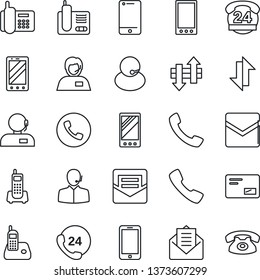 Thin Line Icon Set - phone vector, mobile, office, 24 hours, support, cell, radio, mail, call, data exchange