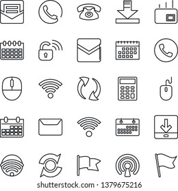 Thin Line Icon Set - phone vector, mouse, calendar, update, mail, download, wireless, calculator, lock, flag