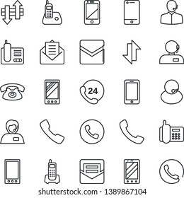 Thin Line Icon Set - phone vector, mobile, office, 24 hours, support, cell, radio, mail, call, data exchange