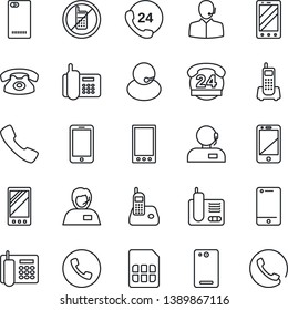 Thin Line Icon Set - phone vector, no mobile, office, 24 hours, support, cell, radio, back, call, sim