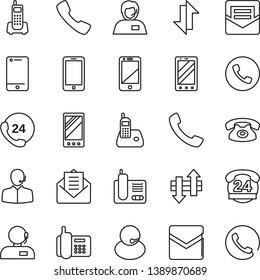 Thin Line Icon Set - phone vector, mobile, office, 24 hours, support, cell, radio, mail, call, data exchange