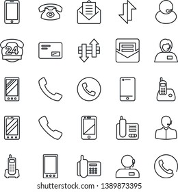 Thin Line Icon Set - phone vector, mobile, office, 24 hours, support, cell, radio, mail, call, data exchange