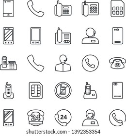 Thin Line Icon Set - phone vector, no mobile, office, 24 hours, support, cell, radio, back, call, sim