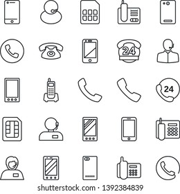 Thin Line Icon Set - phone vector, mobile, office, 24 hours, support, cell, radio, back, call, sim