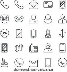 Thin Line Icon Set - phone vector, mobile, office, 24 hours, support, cell, radio, mail, call, data exchange