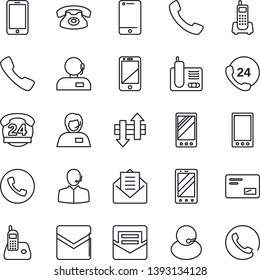 Thin Line Icon Set - phone vector, mobile, office, 24 hours, support, cell, radio, mail, call, data exchange