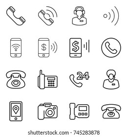 thin line icon set : phone, call, center, wireless, pay, mobile, 24, support manager, location, camera, intercome