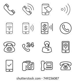 thin line icon set : phone, call, touch, wireless, pay, mobile, 24, support manager, location, checking, camera, intercome thin line icon set : phone, call, touch, wireless, pay, mobile, 24, support manager, location, checking, camera, intercome