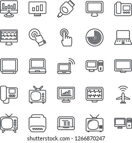 Thin Line Icon Set - plane radar vector, wireless notebook, pc, statistic monitor, pulse, tv, touch screen, laptop, hdmi, statistics, intercome