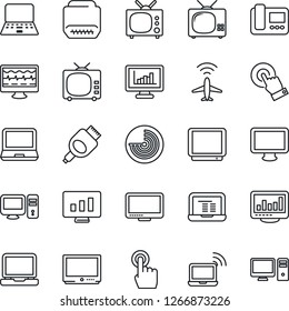 Thin Line Icon Set - plane radar vector, wireless notebook, pc, statistic monitor, pulse, tv, touch screen, laptop, hdmi, statistics, intercome
