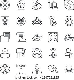 Thin Line Icon Set - plane radar vector, passport, contract, pond, heart diagnostic, ambulance star, patient, folder document, reel, antenna, application, root setup, target, water supply, alarm led