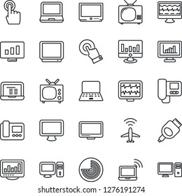 Thin Line Icon Set - plane radar vector, wireless notebook, pc, statistic monitor, pulse, tv, touch screen, laptop, hdmi, statistics, intercome