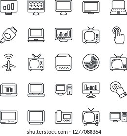 Thin Line Icon Set - plane radar vector, notebook pc, statistic monitor, pulse, tv, touch screen, laptop, hdmi, statistics, intercome