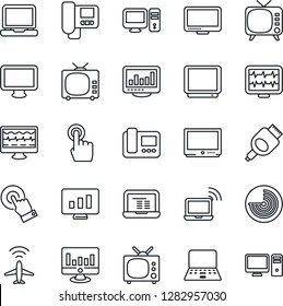 Thin Line Icon Set - plane radar vector, wireless notebook, pc, statistic monitor, pulse, tv, touch screen, laptop, hdmi, statistics, intercome