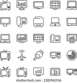 Thin Line Icon Set - plane radar vector, notebook pc, statistic monitor, pulse, tv, laptop, hdmi, statistics, intercome
