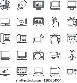 Thin Line Icon Set - plane radar vector, wireless notebook, pc, statistic monitor, pulse, tv, touch screen, laptop, hdmi, statistics, intercome