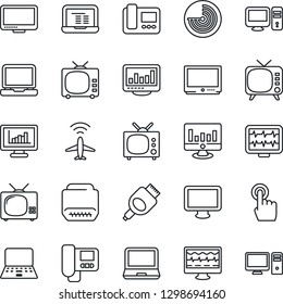 Thin Line Icon Set - plane radar vector, notebook pc, statistic monitor, pulse, tv, touch screen, laptop, hdmi, statistics, intercome