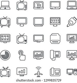 Thin Line Icon Set - plane radar vector, notebook pc, statistic monitor, pulse, tv, touch screen, laptop, hdmi, statistics, intercome