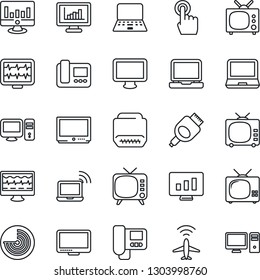 Thin Line Icon Set - plane radar vector, wireless notebook, pc, statistic monitor, pulse, tv, touch screen, laptop, hdmi, statistics, intercome