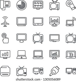 Thin Line Icon Set - plane radar vector, wireless notebook, pc, statistic monitor, pulse, tv, touch screen, laptop, hdmi, statistics, intercome