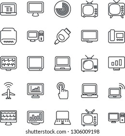 Thin Line Icon Set - plane radar vector, wireless notebook, pc, statistic monitor, pulse, tv, touch screen, laptop, hdmi, statistics, intercome