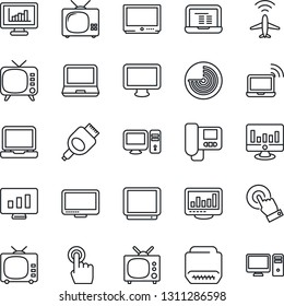 Thin Line Icon Set - plane radar vector, wireless notebook, pc, statistic monitor, tv, touch screen, laptop, hdmi, statistics, intercome