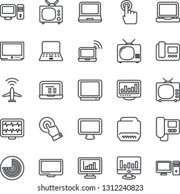 Thin Line Icon Set - plane radar vector, wireless notebook, pc, statistic monitor, pulse, tv, touch screen, laptop, hdmi, statistics, intercome