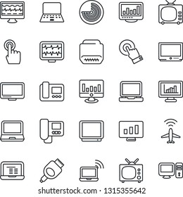 Thin Line Icon Set - plane radar vector, wireless notebook, pc, statistic monitor, pulse, tv, touch screen, laptop, hdmi, statistics, intercome