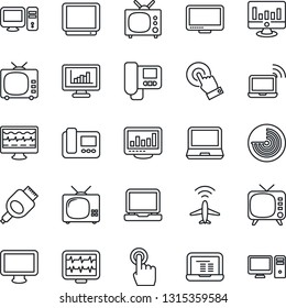 Thin Line Icon Set - plane radar vector, wireless notebook, pc, statistic monitor, pulse, tv, touch screen, laptop, hdmi, statistics, intercome