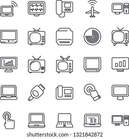 Thin Line Icon Set - plane radar vector, wireless notebook, pc, statistic monitor, pulse, tv, touch screen, laptop, hdmi, statistics, intercome