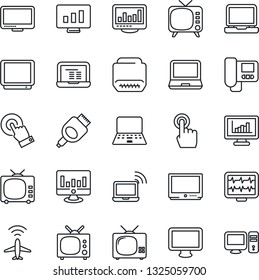 Thin Line Icon Set - plane radar vector, wireless notebook, pc, statistic monitor, pulse, tv, touch screen, laptop, hdmi, statistics, intercome