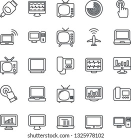 Thin Line Icon Set - plane radar vector, wireless notebook, pc, statistic monitor, pulse, tv, touch screen, laptop, hdmi, statistics, intercome