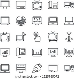 Thin Line Icon Set - plane radar vector, wireless notebook, pc, statistic monitor, pulse, tv, touch screen, laptop, hdmi, statistics, intercome