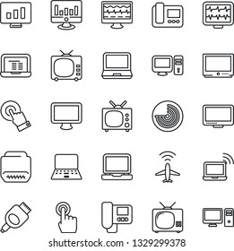 Thin Line Icon Set - plane radar vector, wireless notebook, pc, statistic monitor, pulse, tv, touch screen, laptop, hdmi, intercome