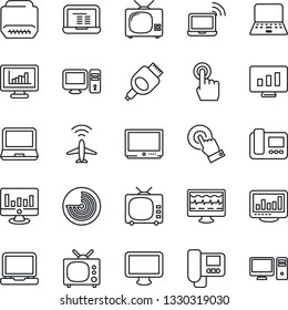 Thin Line Icon Set - plane radar vector, wireless notebook, pc, statistic monitor, pulse, tv, touch screen, laptop, hdmi, statistics, intercome