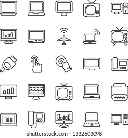 Thin Line Icon Set - plane radar vector, wireless notebook, pc, statistic monitor, pulse, tv, touch screen, laptop, hdmi, statistics, intercome