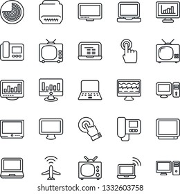 Thin Line Icon Set - plane radar vector, wireless notebook, pc, statistic monitor, pulse, tv, touch screen, laptop, hdmi, statistics, intercome