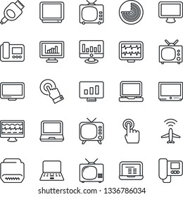 Thin Line Icon Set - plane radar vector, notebook pc, statistic monitor, pulse, tv, touch screen, laptop, hdmi, statistics, intercome
