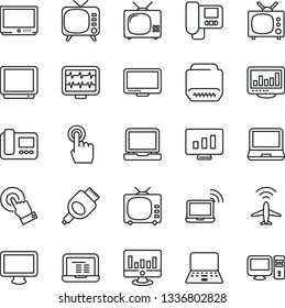 Thin Line Icon Set - plane radar vector, wireless notebook, pc, statistic monitor, pulse, tv, touch screen, laptop, hdmi, statistics, intercome